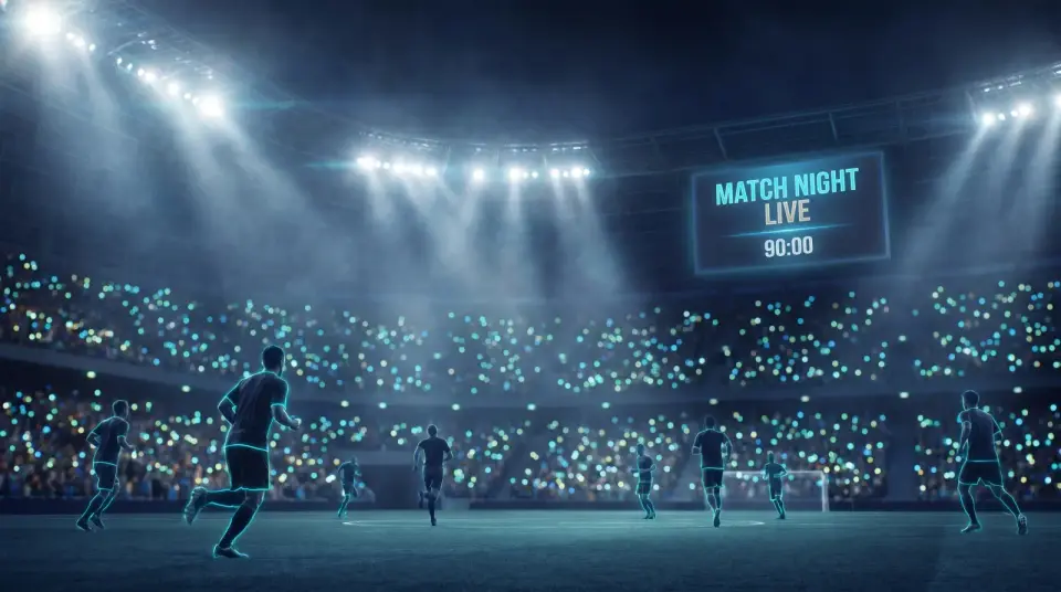 KI-generierte Illustration einer Fußballszene in einem Stadion